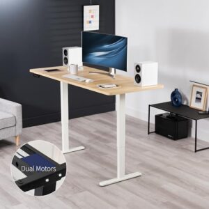 VIVO Electric Height Adjustable 71 x 30 inch Memory Stand Up Desk, Light Wood 30 inch Deep Table Top, White Dual Motor Frame, Preset Controller, E2B Series, DESK-KIT-E2W7C