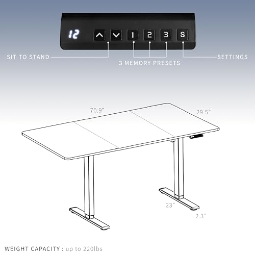 VIVO Electric Height Adjustable 71 x 30 inch Memory Stand Up Desk, Light Wood 30 inch Deep Table Top, White Dual Motor Frame, Preset Controller, E2B Series, DESK-KIT-E2W7C