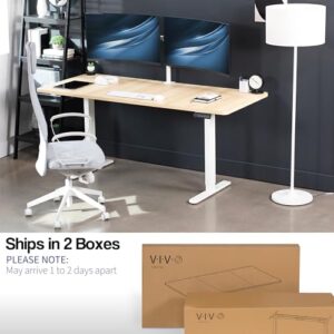 VIVO Electric Height Adjustable 71 x 30 inch Memory Stand Up Desk, Light Wood 30 inch Deep Table Top, White Dual Motor Frame, Preset Controller, E2B Series, DESK-KIT-E2W7C