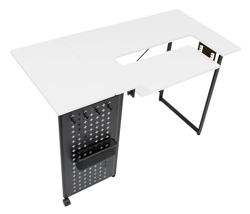 Sew Ready Pivot Swingout Storage Panel Sewing Table, Graphite/White