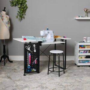 Sew Ready Pivot Swingout Storage Panel Sewing Table, Graphite/White