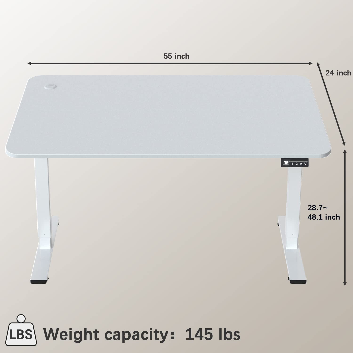 Furmax Electric Height Adjustable Standing Desk Large 55 x 24 Inches Sit Stand up Desk Home Office Computer Desk Memory Preset with T-Shaped Metal Bracket, White