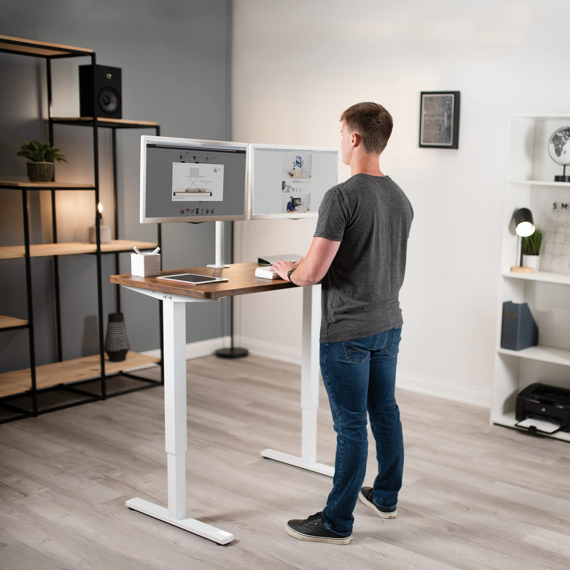 VIVO Compact Hand Crank Stand Up Desk Frame for 33 to 52 inch Table Tops, Ergonomic Standing Height Adjustable Base with Crank Handle, White, DESK-M051CW