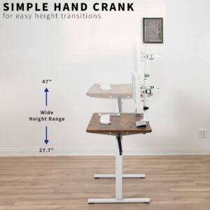 VIVO Compact Hand Crank Stand Up Desk Frame for 33 to 52 inch Table Tops, Ergonomic Standing Height Adjustable Base with Crank Handle, White, DESK-M051CW