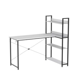 CubiCubi Computer Corner Desk with Storage Shelves, 55 Inch Reversible Small L Shaped Computer Desk, Home Office Writing Desk with 2 Hooks, White