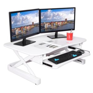 ApexDesk ZT Series Height Adjustable Sit to Stand Electric Desk Converter, 2-Tier Design with Large 36x24 Upper Work Surface and Lower Keyboard Tray Deck (Electric Riser, White)