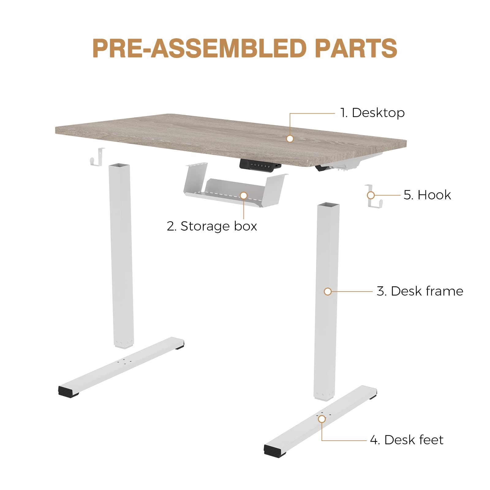 SANODESK Standing Desk Adjustable Height, 48x24 Inch Electric Standing Desk with Headphone Hook, Stand up Desk for Home Office Computer Desk，Handset with 4 Memory Presets and Charging Ports