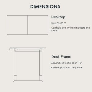 FLEXISPOT Dual Motors 4 Legs Standing Desk 63x30 Inch Adjustable Height Desk with Splice Board Home Office Computer Workstation Electric Sit Stand up Desk, White Top + White Frame