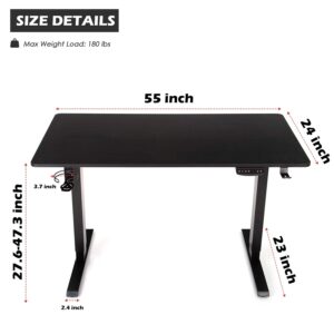 OUTFINE Heavy Duty Dual Motor Height Adjustable Standing Desk Electric Dual Motor Home Office Stand Up Computer Workstation(Black, 55") desktop load up to 220lbs