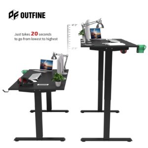 OUTFINE Heavy Duty Dual Motor Height Adjustable Standing Desk Electric Dual Motor Home Office Stand Up Computer Workstation(Black, 55") desktop load up to 220lbs