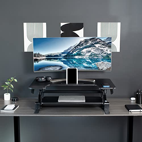 VIVO 36 inch Height Adjustable Stand Up Desk Converter, V Series, Quick Sit to Stand Tabletop Dual Monitor Riser Workstation, Black, DESK-V000V