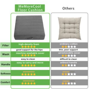 MeMoreCool Square Floor Pillow Seating for Adults Kids, Large Meditation Cushion Floor Pillow with Thick Foam & Soft Tufted Cover, Washable Big Pillow Seat Floor Cushion for Sitting Yoga, 22" Grey