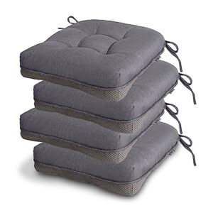 Millsilo Tufted Chair Cushions for Dining Chairs 4 Pack, 4" Thick Kitchen Chair Cushions with Ties and Non-Slip Backing, U-Shaped Indoor Chair Pads, Comfy 60D Foam Seat Cushion 15.5" X 15.5", Gray