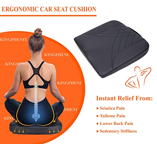 kingphenix Premium Car Seat Cushion, Memory Foam Driver Seat Cushion to Improve Driving View- Coccyx & Lower Back Pain Relief - Seat Cushion for Car, Truck, Office Chair (Black)