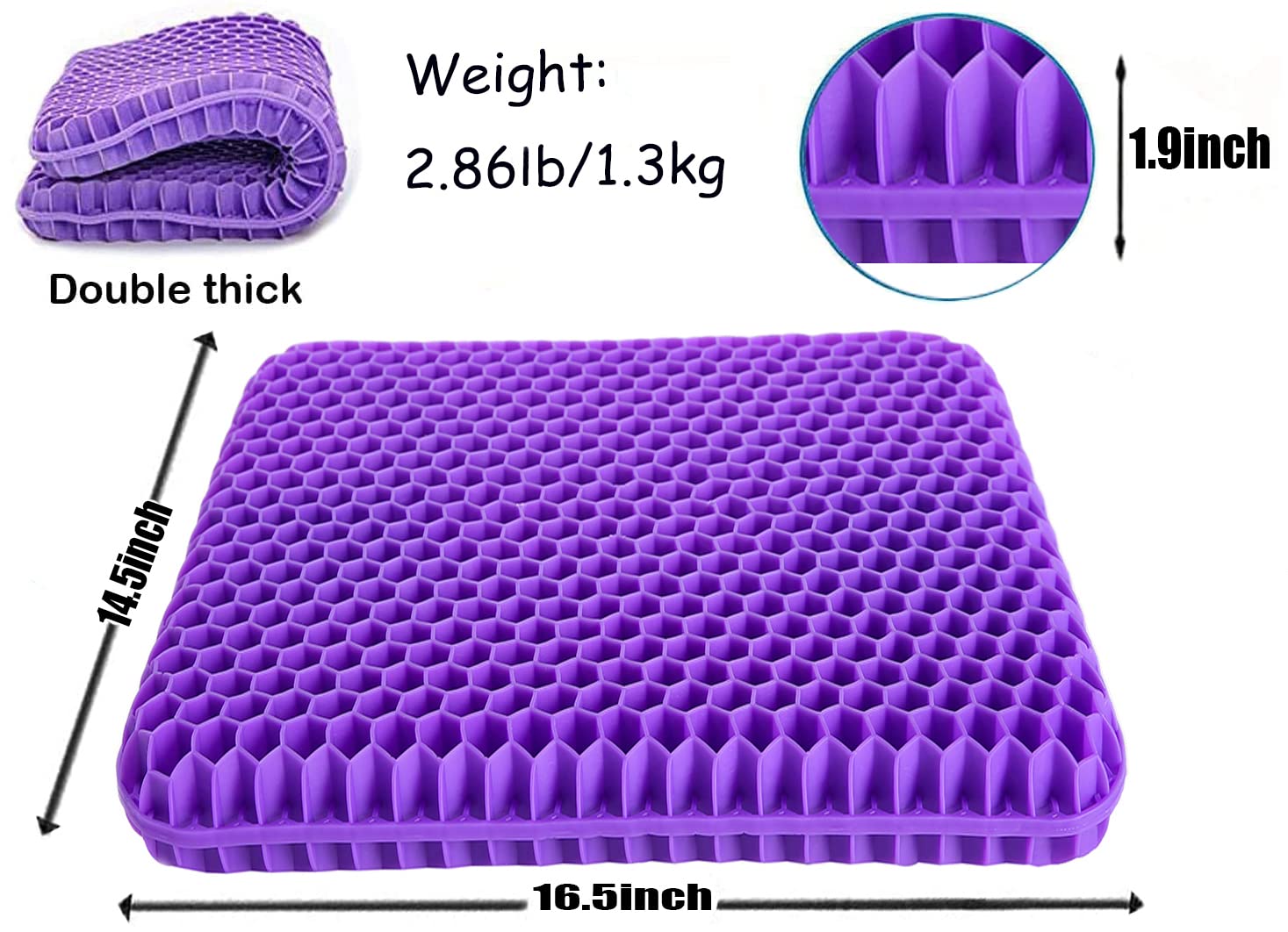 Extra thicken gel Seat Cushion for Long Sitting, Back, Sciatica, Tailbone Pain Relief Cushion, Use for The Car, Office, Wheelchair.(16.5×14.5×1.8inch)