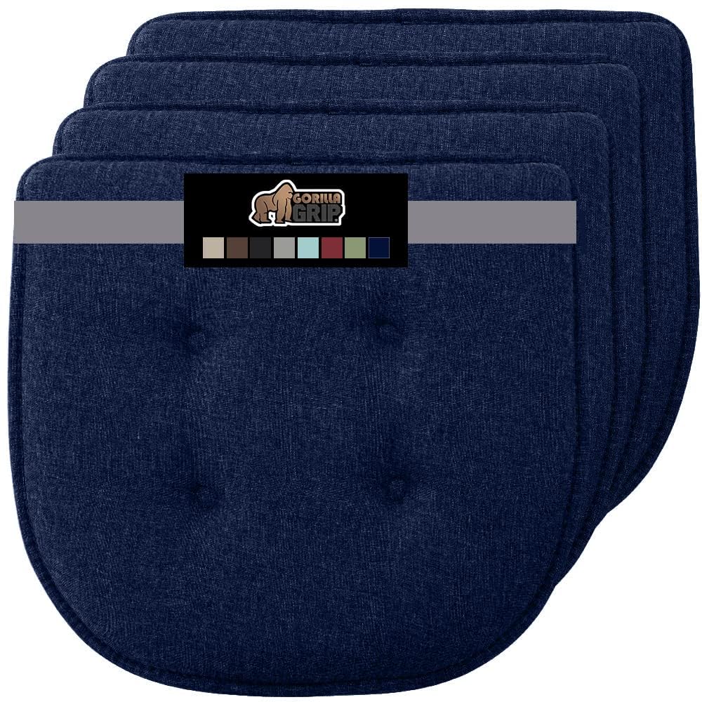 Gorilla Grip Tufted Memory Foam Chair Cushions, Set of 4 Comfortable Pads for Dining Room, Slip Resistant Backing, Washable Kitchen Table, Office Chairs, Computer Desk Seat Pad Cushion, 16x17 Navy