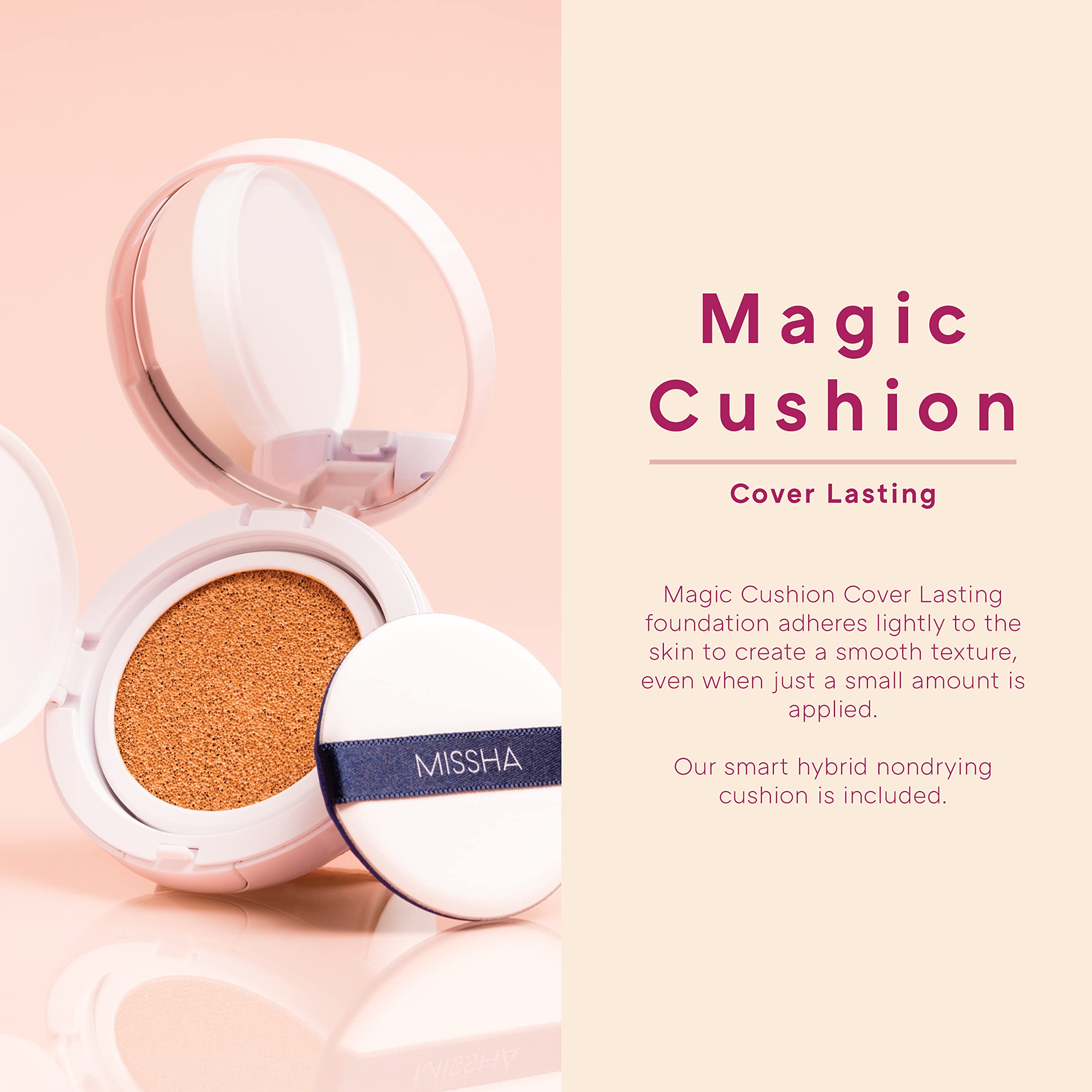 MISSHA Magic Cushion Foundation No.21 Light Beige for Bright Skin - Flawless Coverage, Dewy Finish, Easy Application for All Skin Types