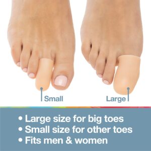 ZenToes 6 Pack Gel Toe Cap and Protector - Cushions and Protects to Provide Relief from Missing or Ingrown Toenails, Corns, Blisters, Hammer Toes (Variety, Beige)