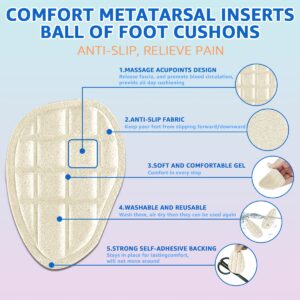 Dr.Foot Ball of Foot Cushions, Metatarsal Pads, Forefoot Pads, Anti Slip Shoe Inserts for Open Toe Shoe, Shoe Pads Heel Pads for Stop Feet from Sliding Forward - 3Pairs (Multicolor)