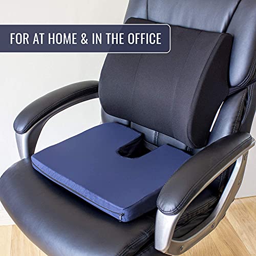 DMI Gradual Slope Seat Cushion for Coccyx, Sciatica and Tailbone Pain Used With Dining Room Chairs, Desk Chairs, Car Seats or Wheelchair Cushions, Machine Washable-Cover, 15 Inch, Navy