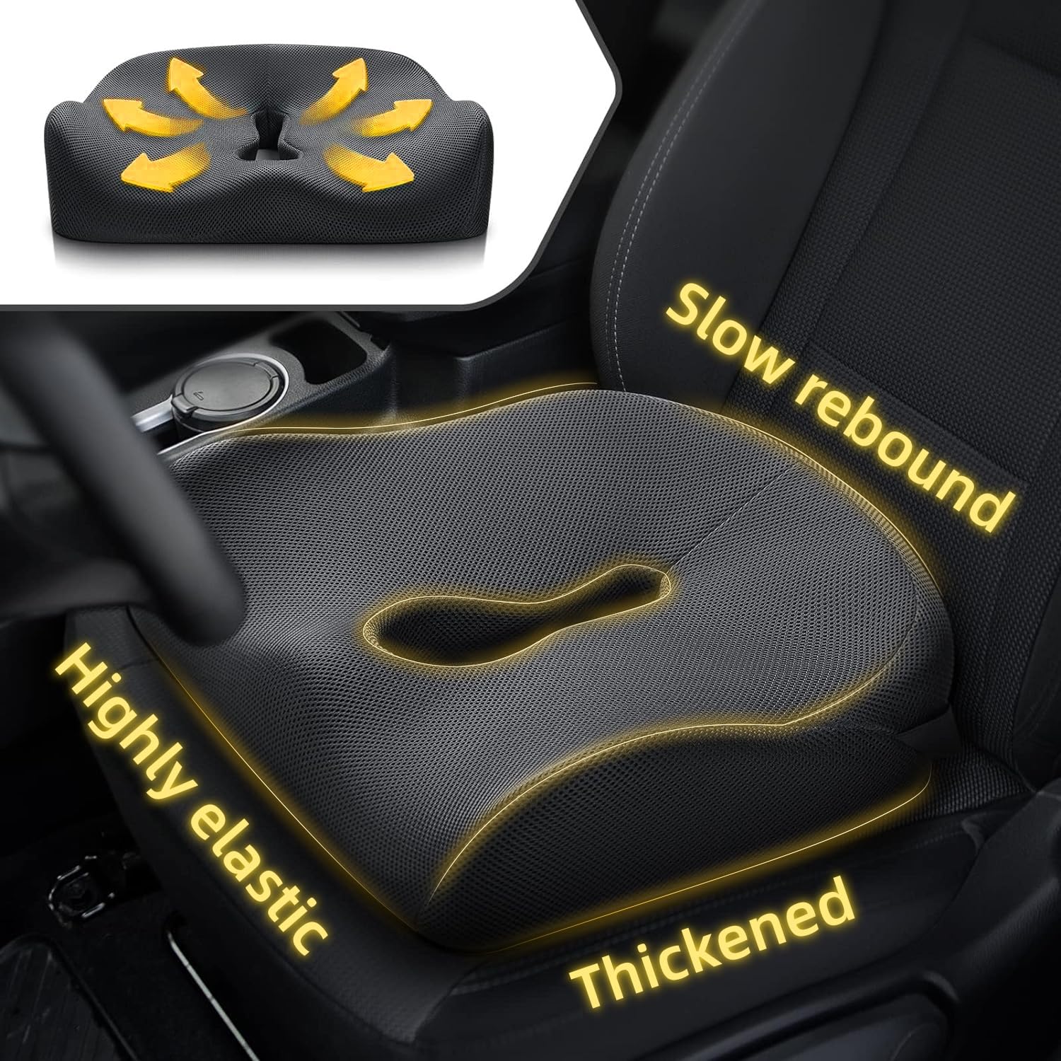 DiffCar Upgraded Seat Cushion for Coccyx Sciatica Tailbone Pain Relief, Car Seat Cushion for Car & Truck Driver, for Short People, for Office Chair,Wheelchair,Plane, Car Accessorie (non-medical)