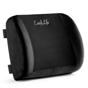 comfilife lumbar support back pillow office chair and car seat cushion - memory foam with adjustable strap and breathable 3d mesh (black)