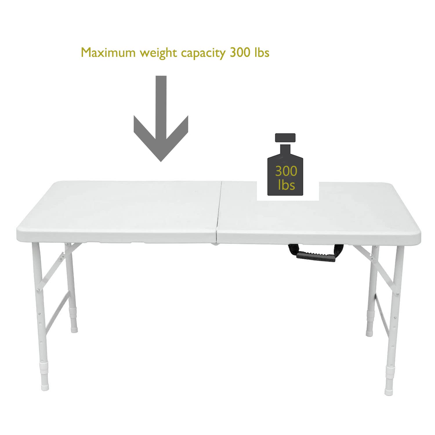 LSKSSNG 4 Ft Portable Folding Table, Heavy Duty Plastic Fold-in-Half Utility Foldable Table Small Indoor/Outdoor, Adjustable Height Plastic Folding Table with Carrying Handle for Camping and Party