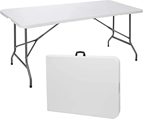 Edtian Folding 6ft Outdoor and Indoor Foldable Ideal for Camping and Picnic, Portable and Easy to Set Up, Perfect as a Card Craft Table, White