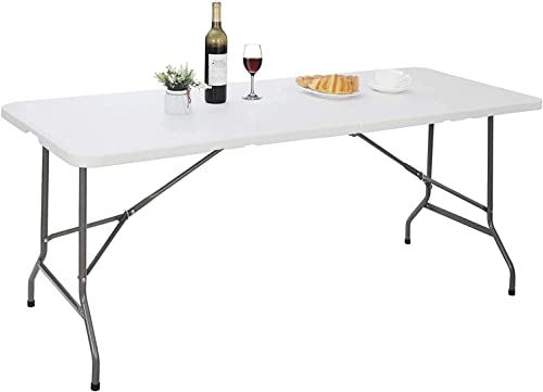 Edtian Folding 6ft Outdoor and Indoor Foldable Ideal for Camping and Picnic, Portable and Easy to Set Up, Perfect as a Card Craft Table, White