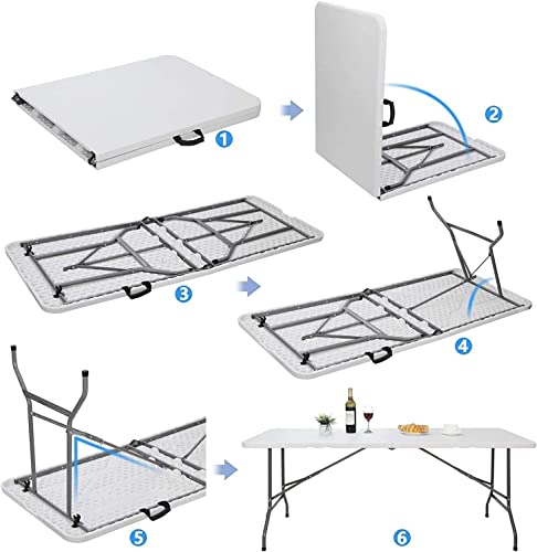 Edtian Folding 6ft Outdoor and Indoor Foldable Ideal for Camping and Picnic, Portable and Easy to Set Up, Perfect as a Card Craft Table, White