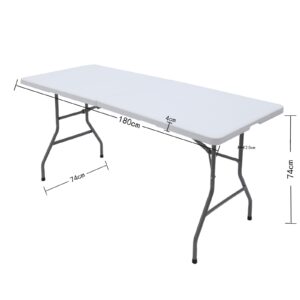 ANJONG ANJ 6FT Dining Table, Foldable Plastic Utility Table, Indoor Outdoor Camping, Picnics and Parties, White, Load Capacity 330 lbs