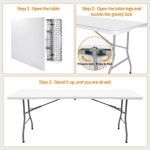 ANJONG ANJ 6FT Dining Table, Foldable Plastic Utility Table, Indoor Outdoor Camping, Picnics and Parties, White, Load Capacity 330 lbs