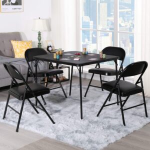 VECELO 34'' Portable Square Folding Card Table with Collapsible Legs & Vinyl Upholstery, Metal, Black