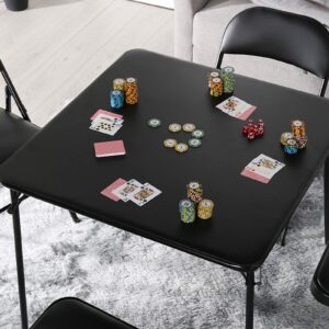 VECELO 34'' Portable Square Folding Card Table with Collapsible Legs & Vinyl Upholstery, Metal, Black