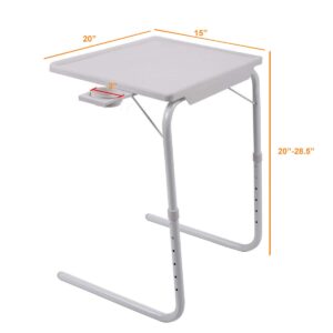 Table Mate II TV Tray Table - Folding TV Dinner Table, Couch Table Trays for Eating Snack Food, Stowaway Laptop Stand, Portable Bed Dinner Tray - Adjustable TV Table with 3 Angles, Cup Holder, White