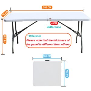 BOSOVEL 78 inch Folding Table Fold in Half 7ft Table w/Handle White Plastic for Outdoor & Indoor Booth Party Kitchen Dining Picnic Camping BBQ