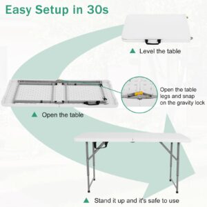 Folding Table, 4 FT Heavy Duty Plastic Foldable Table with Carrying Handle, Adjustable Height Portable Party Tables for Garden Party Picnic Camping BBQ Dining Kitchen Wedding Market Events