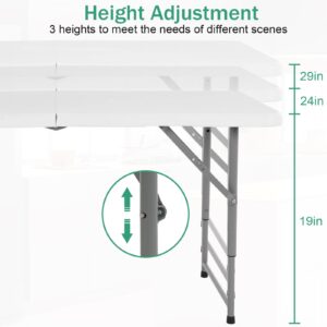 Folding Table, 4 FT Heavy Duty Plastic Foldable Table with Carrying Handle, Adjustable Height Portable Party Tables for Garden Party Picnic Camping BBQ Dining Kitchen Wedding Market Events