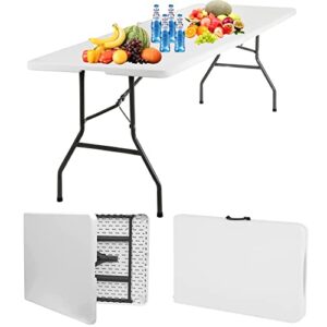 xxkseh 8ft plastic folding table, heavy duty utility table, indoor/outdoor use, fold in half, white