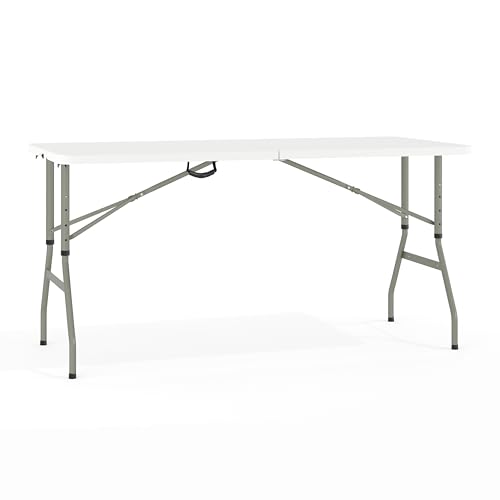 Flash Furniture Kathryn 5' Rectangular Plastic Folding Event Table with Carrying Handle, Bi-Fold Portable Banquet Table for Indoor/Outdoor Events, White