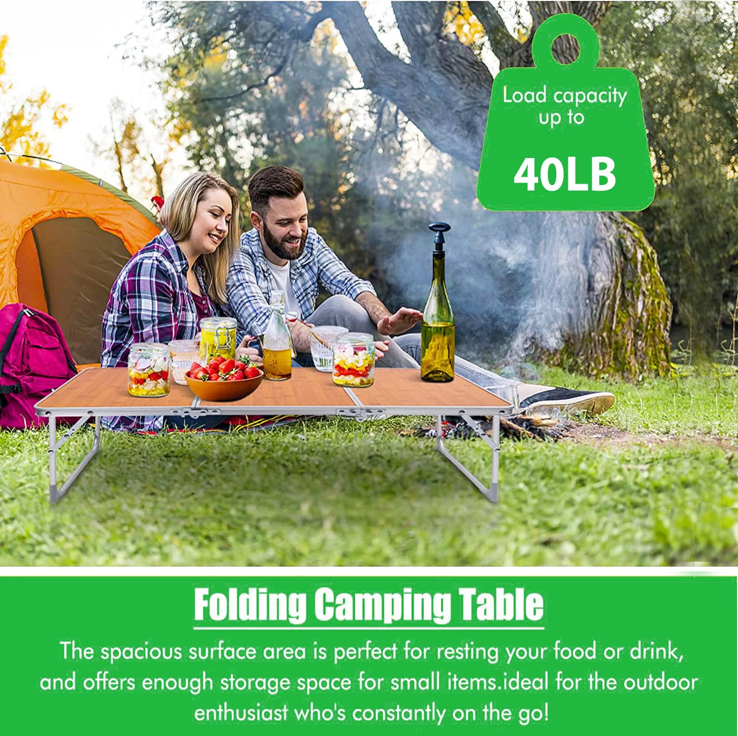 LJMBOEN Folding Camping Table,Portable Picnic Table Foldable Lightweight Outdoor Aluminum Legs,3 Fold Beach Table Carrying Handle for Beach Party Picnic Beach Home Office Cooking