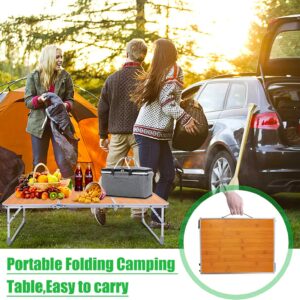 LJMBOEN Folding Camping Table,Portable Picnic Table Foldable Lightweight Outdoor Aluminum Legs,3 Fold Beach Table Carrying Handle for Beach Party Picnic Beach Home Office Cooking