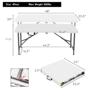 Plainsity 4ft Plastic Folding Table - Portable, Foldable, Heavy Duty Dining Table for Parties, Weddings, BBQs, Camping, Backyard Events - Indoor/Outdoor Utility Table with Carrying Handle White