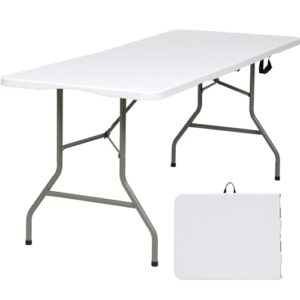 fenbeli folding tables 6ft plastic foldable table heavy duty lightweight folding table fold in half with handle for outdoor & indoor party dining camping wedding bbq catering