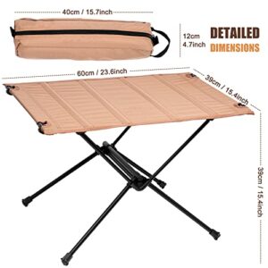 Apurioni Lightweight Folding Camping Table, Washable Fabric Compact Portable Table with Storage Bag for Outdoor, Hiking, Backpacking, Picnic, Travel, Fishing, Partio-Beige