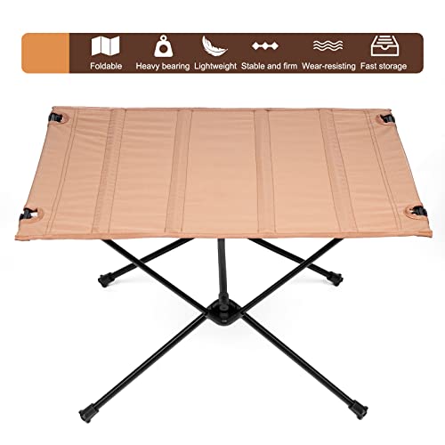 Apurioni Lightweight Folding Camping Table, Washable Fabric Compact Portable Table with Storage Bag for Outdoor, Hiking, Backpacking, Picnic, Travel, Fishing, Partio-Beige