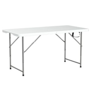 Dkeli Folding Table 4 Foot Portable Picnic Table Plastic Adjustable Height Heavy Duty for Indoor Outdoor Camping, Picnic and Party, Fold in Half with Handle and Steel Legs, White