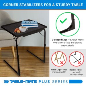 Table-Mate XL Plus Adjustable TV Table - Folding Couch Trays for Eating Snack Food, Stowaway Laptop Stand, Portable Bed Dinner Tray with 4 Set Angles, Black