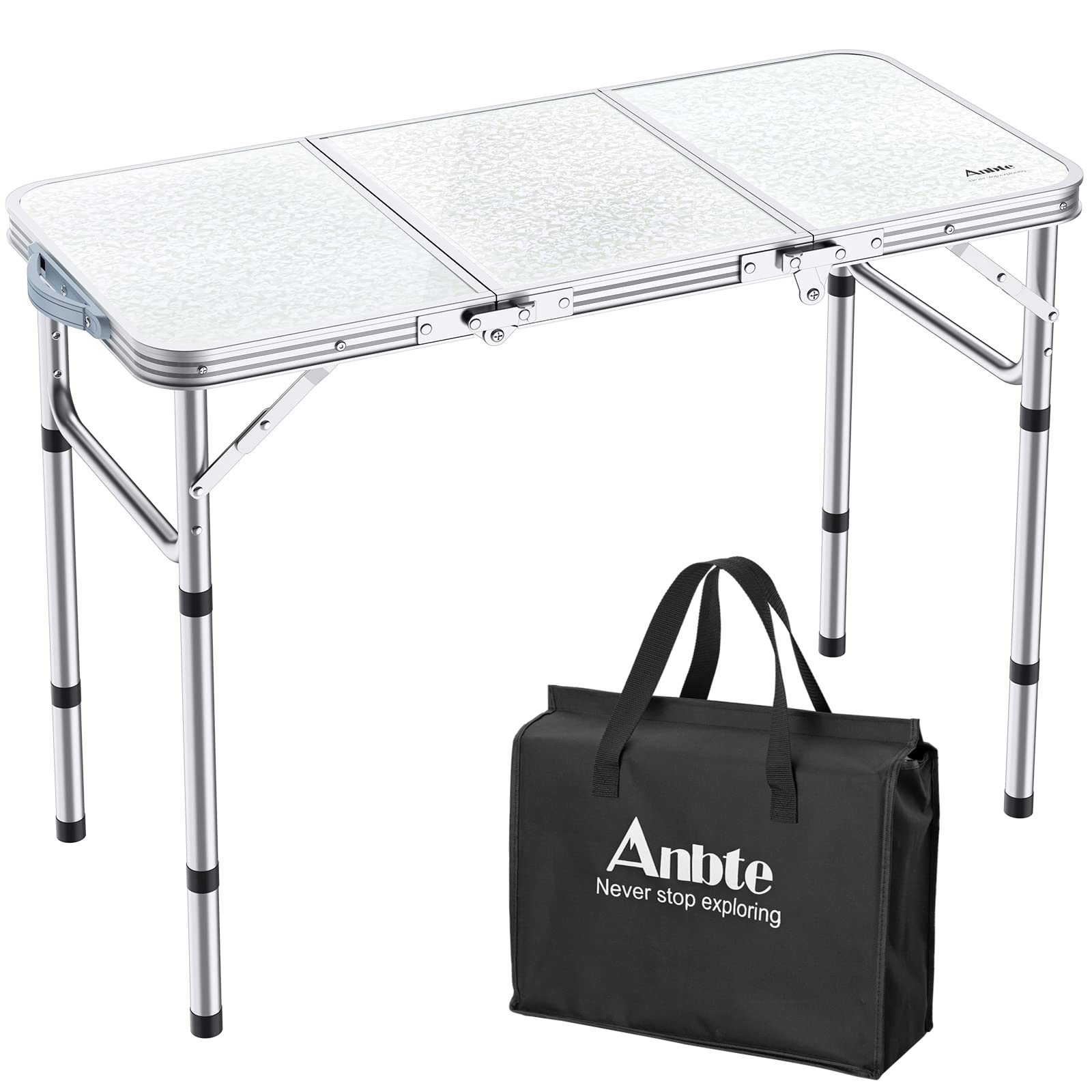 Anbte Camping Folding Table, 3ft Camping Table Aluminum Folding Table with 3 Adjustable Height Max 27.5 inch 35"X16" Portable Picnic Table Foldable Table with Storage Net for Outdoor Backyard BBQ