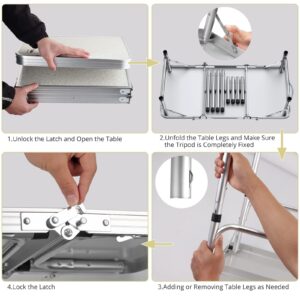Anbte Camping Folding Table, 3ft Camping Table Aluminum Folding Table with 3 Adjustable Height Max 27.5 inch 35"X16" Portable Picnic Table Foldable Table with Storage Net for Outdoor Backyard BBQ